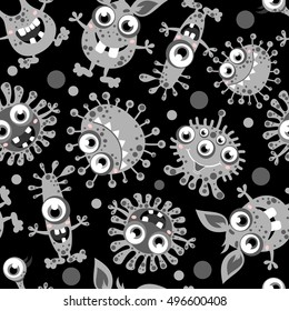 Seamless pattern of cartoon cute monster. Background of monsters with different emotions. Vector illustration