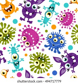 Seamless pattern of Cartoon Cute Monster.Colorful background of monsters with different emotions. Vector illustration