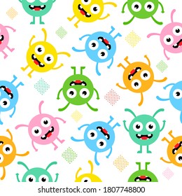 Nahtlose Muster-Cartoon süße Monster-Hintergrund. Halloween-Design, Vektorgrafik einzeln auf weißem Hintergrund