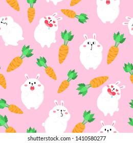 Seamless pattern with cartoon cute rabbits. Vector illustration. Easter concept. Fun holiday background. Wild nature.
