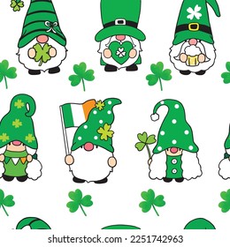 Seamless pattern cartoon cute St patrick's day Gnome character vector.