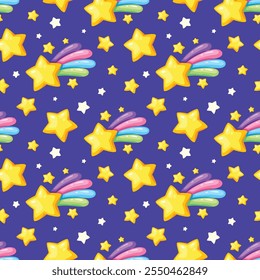 Seamless pattern cartoon of cute star rainbowand blue sky. Print for kids textile design. Pattern design for fabric, wrapping paper, surface, wallpaper and fashion prints.