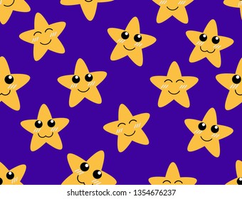 Seamless pattern cartoon cute stars on blue background - Vector illustration 