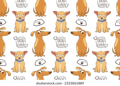 Seamless pattern with cartoon dachshund and chihuahua dogs. vector illustration of funny pets.