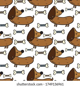 Seamless Pattern with Cartoon Dachshund puppy. vector illustration