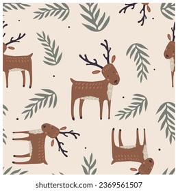 Seamless Pattern with cartoon Deer