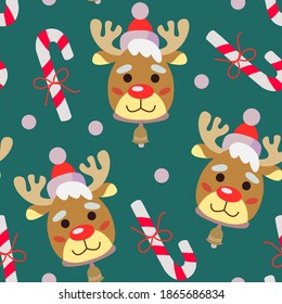 Seamless pattern cartoon deer, cane lollipops. New Year and Christmas pattern. For any use
