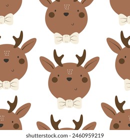 seamless pattern with cartoon deer, decor elements. vector. Hand drawing for children. animal theme. baby design for print, textile, fabric, wrapper
