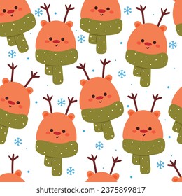 nahtlose Muster Cartoon Hirsch mit Schal. süße Tapete für Geschenkpapier, Winterhintergrund