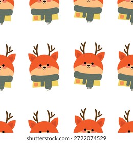 Ciervo de dibujos animados sin costuras que lleva el elemento de invierno para las Navidades y el Fondo de pantalla de invierno
