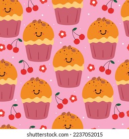 seamless pattern cartoon dessert character. cute food wallpaper for textile, gift wrap paper