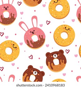 seamless pattern cartoon dessert character design. cute food wallpaper for textile, gift wrap paper