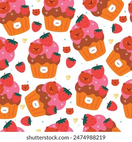 seamless pattern cartoon dessert character design. cute food wallpaper for textile, gift wrap paper