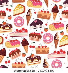 seamless pattern cartoon dessert. cute food wallpaper for textile, gift wrap paper