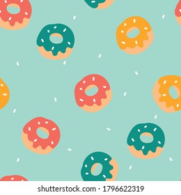Patrón sin foco con postres de dibujos animados. para impresión de tela, textil, papel de envoltura de regalo. vector colorido para los niños, de estilo plano
