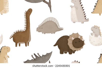 seamless pattern with cartoon dino, cute dinosaur