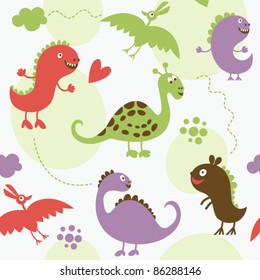 seamless pattern with cartoon dinosaur