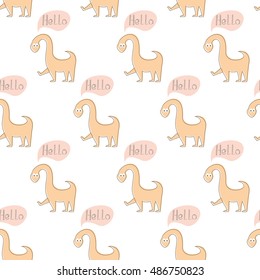Seamless pattern with cartoon dinosaur. For cards, party, banners, kindergarten and children room decoration.