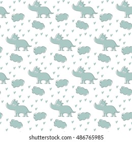 Seamless pattern with cartoon dinosaur. For cards, party, banners, kindergarten and children room decoration.