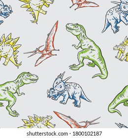 Seamless pattern of a cartoon Dinosaurs background vector elements 