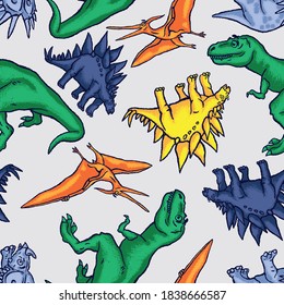 Seamless pattern of a cartoon dinosaurs background vector elements