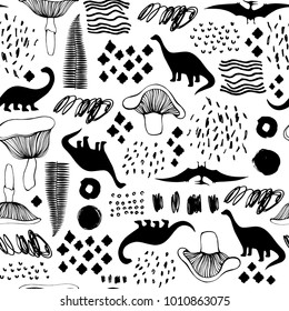 Seamless pattern with cartoon dinosaurs. For cards, party, banners, and children room decoration.