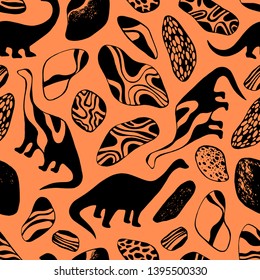 Seamless pattern with cartoon dinosaurs. For cards, party, banners, and children room decoration.