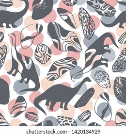 Seamless pattern with cartoon dinosaurs. For cards, party, banners, and children room decoration.