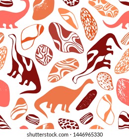 Seamless pattern with cartoon dinosaurs. For cards, party, banners, and children room decoration.