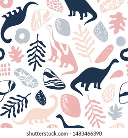 Seamless pattern with cartoon dinosaurs. For cards, party, banners, and children room decoration.