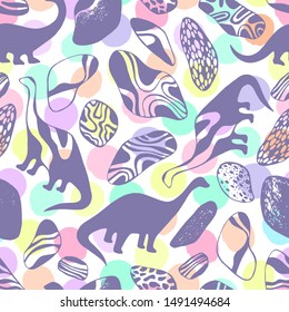 Seamless pattern with cartoon dinosaurs. For cards, party, banners, and children room decoration.