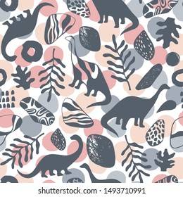 Seamless pattern with cartoon dinosaurs. For cards, party, banners, and children room decoration.