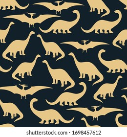 Seamless pattern with cartoon dinosaurs. For cards, party, banners, and children room decoration.