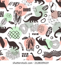 Patrón sin foco con dinosaurios de dibujos animados. Para tarjetas, fiestas, carteles y decoración de habitaciones para niños.