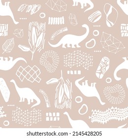 Seamless pattern with cartoon dinosaurs. For cards, party, banners, and children room decoration.