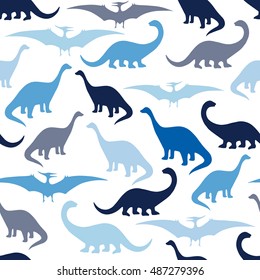 Seamless pattern with cartoon dinosaurs. For cards, party, banners, and children room decoration.