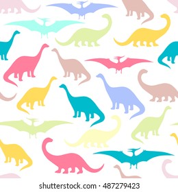 Seamless pattern with cartoon dinosaurs. For cards, party, banners, and children room decoration.