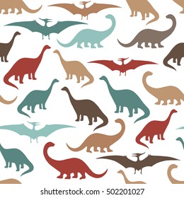 Seamless pattern with cartoon dinosaurs. For cards, party, banners, and children room decoration.