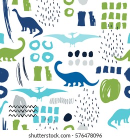 Seamless pattern with cartoon dinosaurs. For cards, party, banners, and children room decoration.