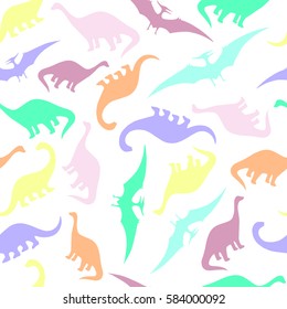Seamless pattern with cartoon dinosaurs. For cards, party, banners, and children room decoration.
