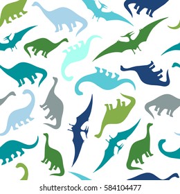Seamless pattern with cartoon dinosaurs. For cards, party, banners, and children room decoration.