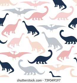 Seamless pattern with cartoon dinosaurs. For cards, party, banners, and children room decoration.