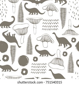 Seamless pattern with cartoon dinosaurs. For cards, party, banners, and children room decoration.