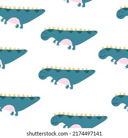 seamless pattern with cartoon dinosaurs. Colorful vector flat style for kids. Animals. hand drawing. baby design for fabric, print, wrapper, textile
