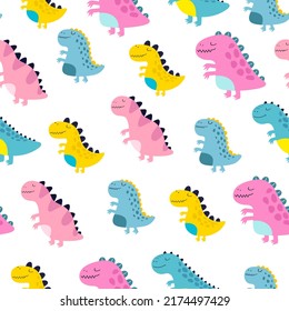 seamless pattern with cartoon dinosaurs. Colorful vector flat style for kids. Animals. hand drawing. baby design for fabric, print, wrapper, textile
