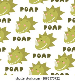 seamless pattern with cartoon dinosaurs, decor elements. Colorful vector flat style for kids. Animals. hand drawing. baby design for fabric, print, wrapper, textile