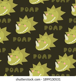 seamless pattern with cartoon dinosaurs, decor elements. Colorful vector flat style for kids. Animals. hand drawing. baby design for fabric, print, wrapper, textile