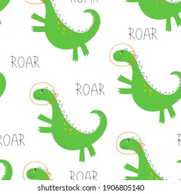 seamless pattern with cartoon dinosaurs, decor elements. Colorful vector flat style for kids. Animals. hand drawing. baby design for fabric, print, wrapper, textile
