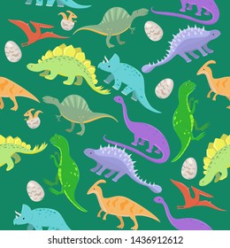 Seamless pattern with cartoon dinosaurs. Vector illustration