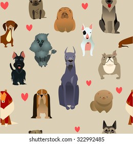 seamless pattern with cartoon dog breeds